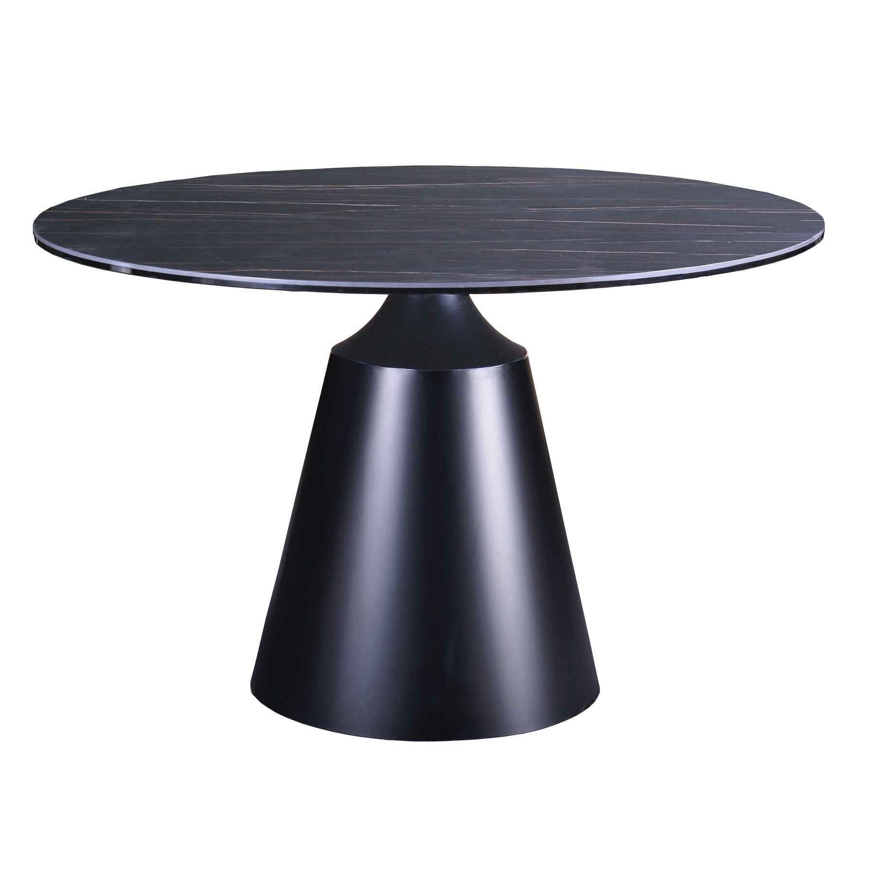 47" Black Ceramic and Metal Pedestal Base Round Top Dining Table