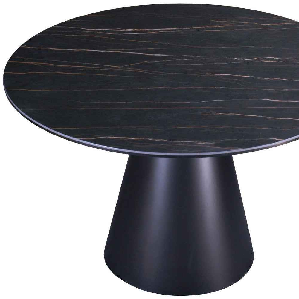 47" Black Ceramic and Metal Pedestal Base Round Top Dining Table