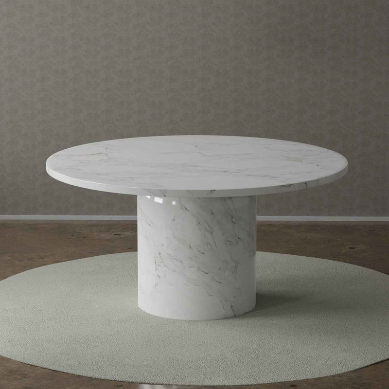 60" Gray and White Marble Pedestal Base Round Top Dining Table