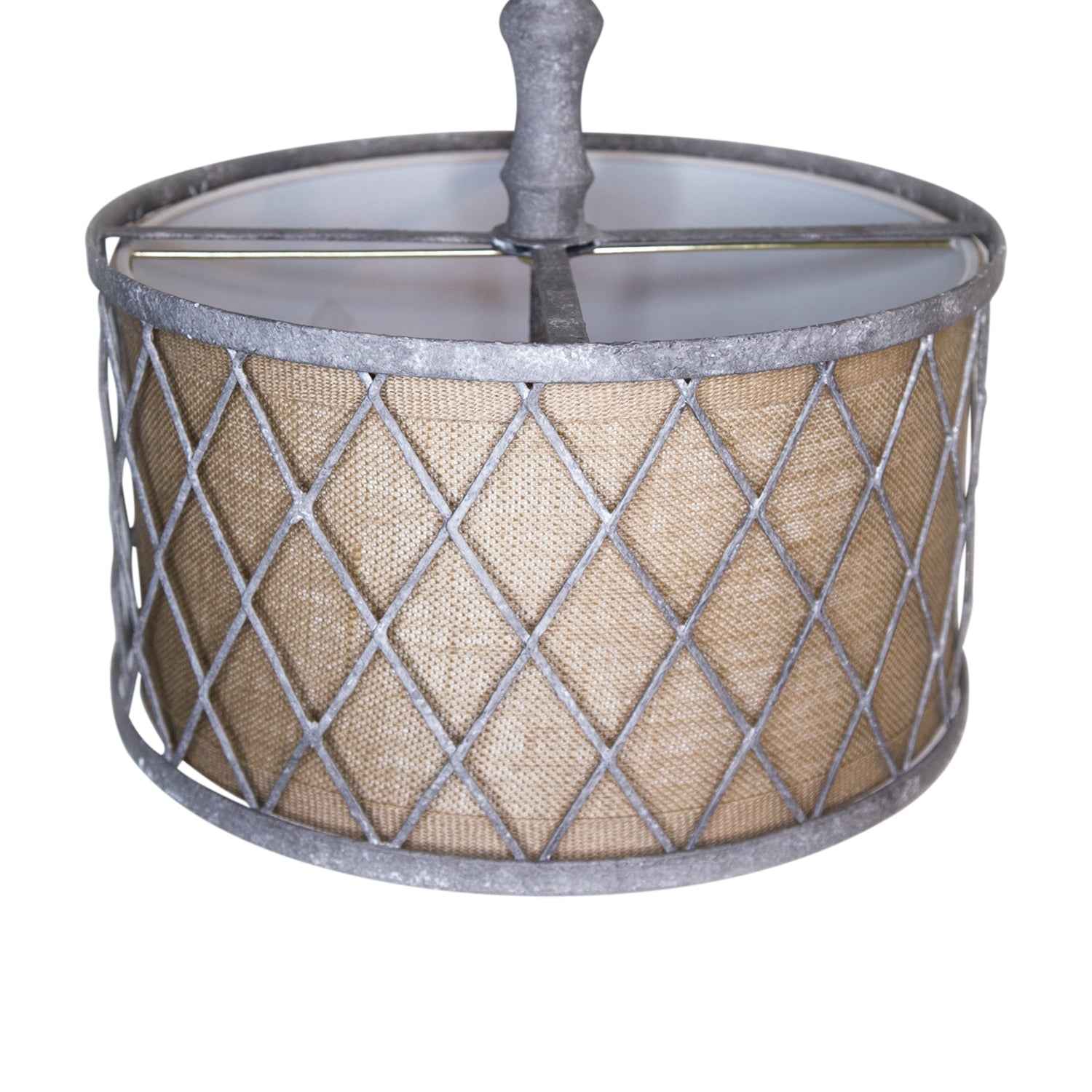 Gray Drum Distressed Galvanized Metal Dimmable Chandelier With Natural Shade