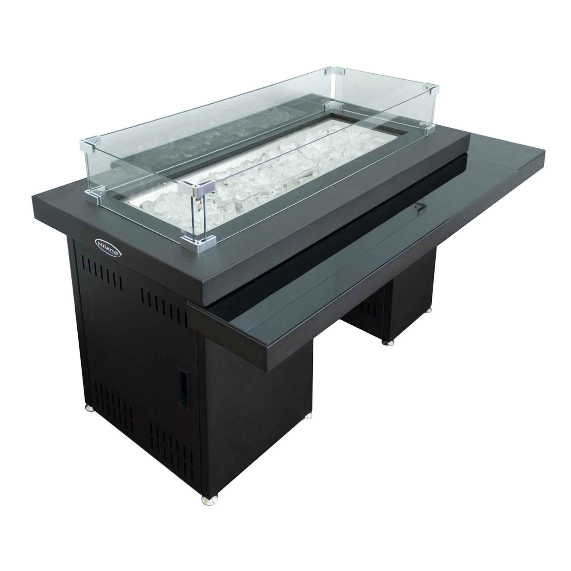 50000 BTU 52" Black And Clear Glass, Steel Propane Rectangular Fire pit table With Cover