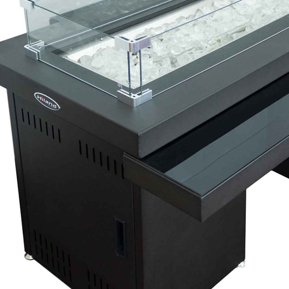 50000 BTU 52" Black And Clear Glass, Steel Propane Rectangular Fire pit table With Cover