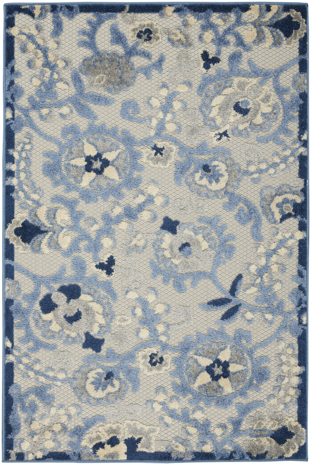 3' X 4' Blue And Gray Indoor Outdoor Area Rug - Outdoor