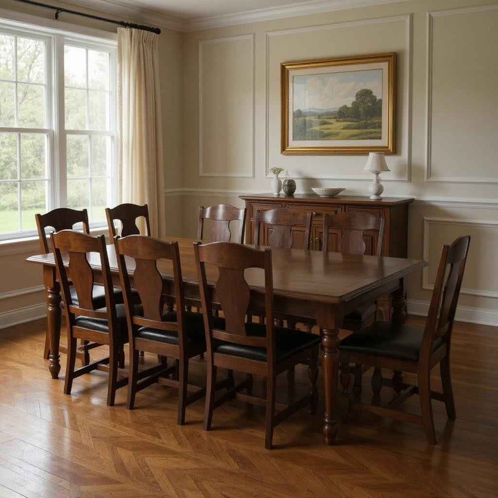 13 Piece Brown Solid Wood Dining Set with 12