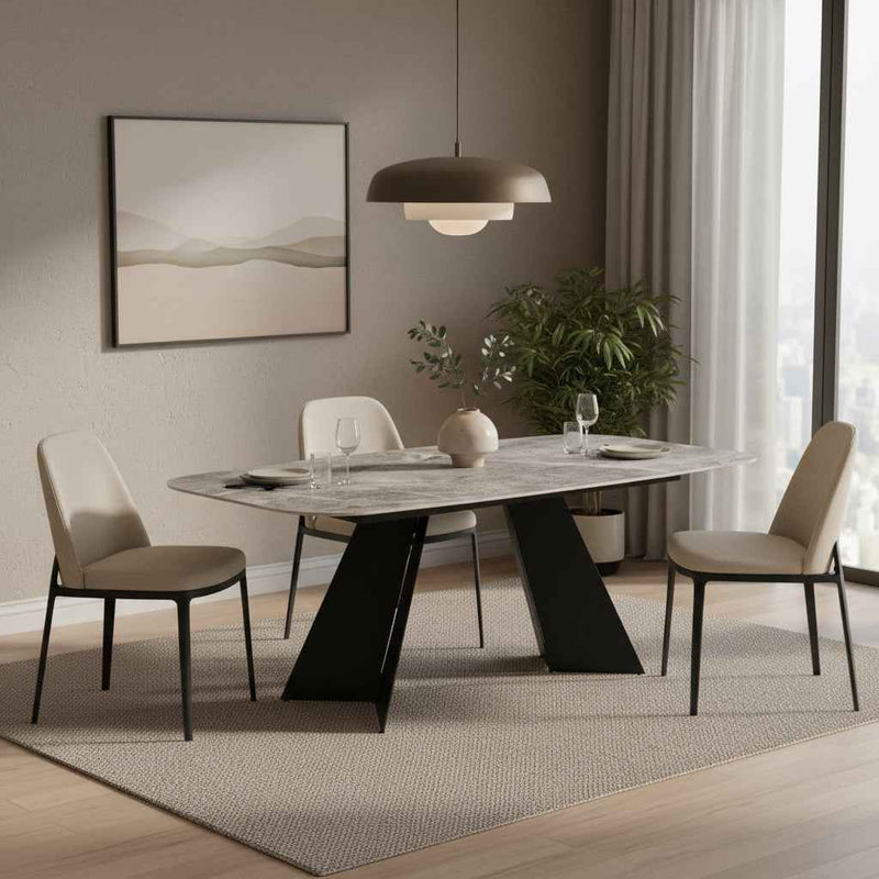 94" Gray and Black Ceramic and Steel Double Pedestal Base Dining Table