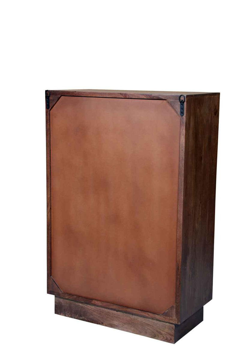 35" Brown Carved Abstract Solid Wood Five Drawer Dresser