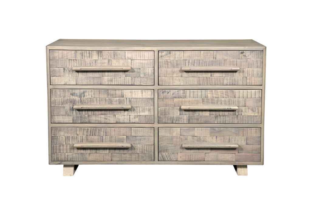 57" Gray Solid Wood Six Drawer Dresser