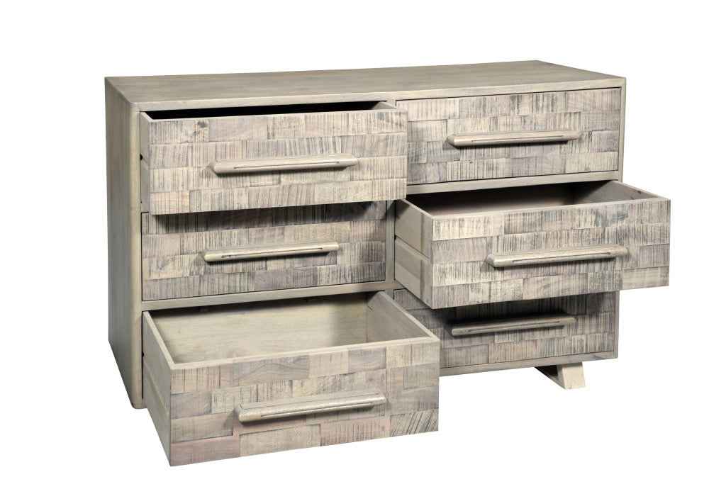 57" Gray Solid Wood Six Drawer Dresser