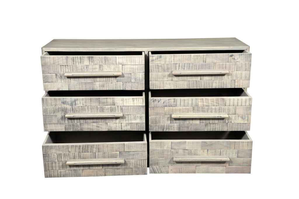 57" Gray Solid Wood Six Drawer Dresser