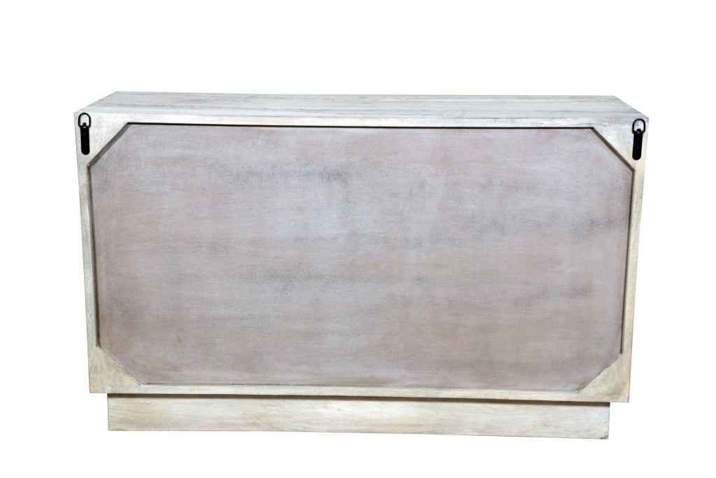 57" Gray Carved Geometric Solid Wood Six Drawer Dresser