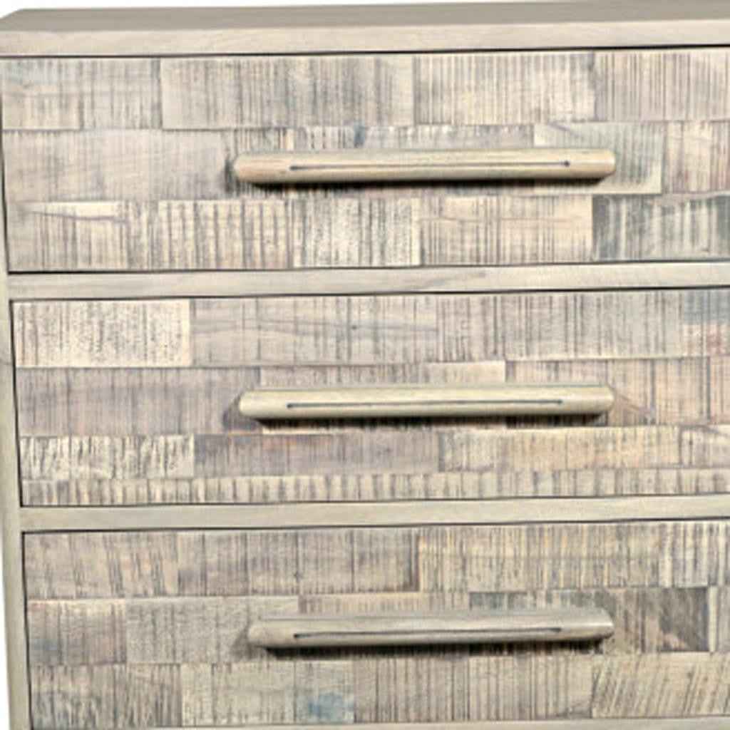 35" Gray Carved Geometric Solid Wood Five Drawer Dresser