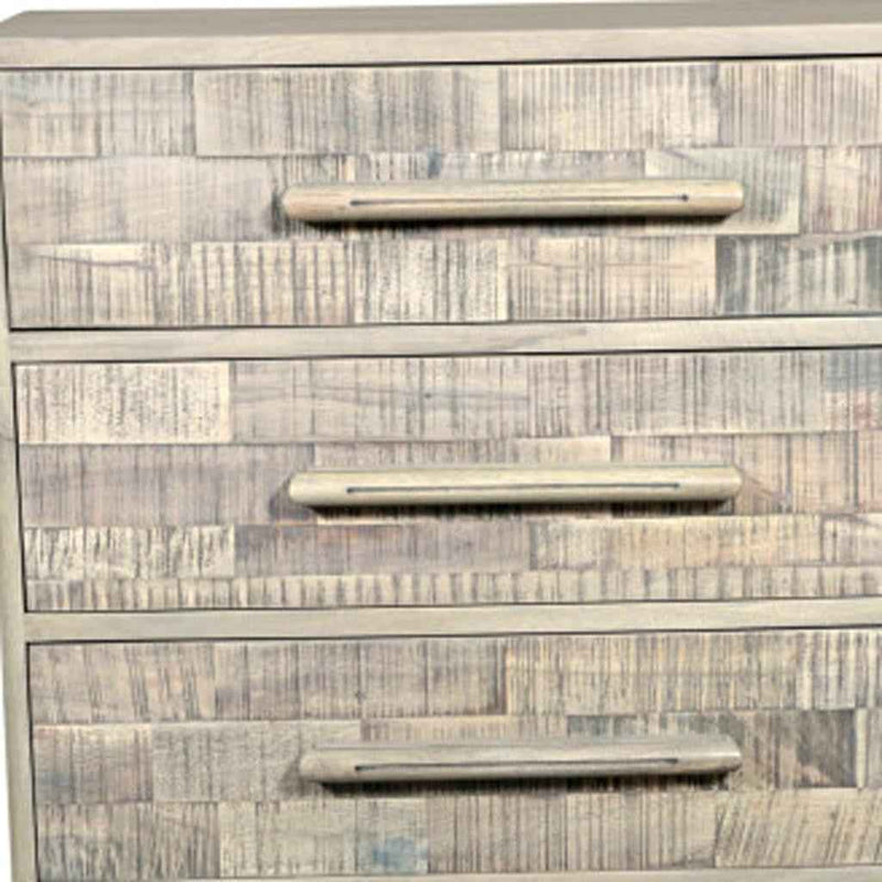 35" Gray Carved Geometric Solid Wood Five Drawer Dresser