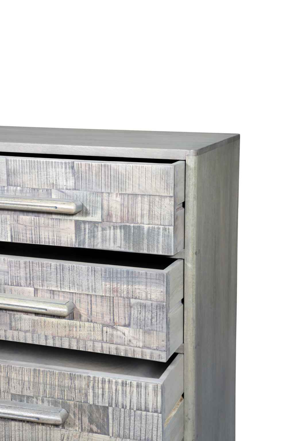 35" Gray Carved Geometric Solid Wood Five Drawer Dresser