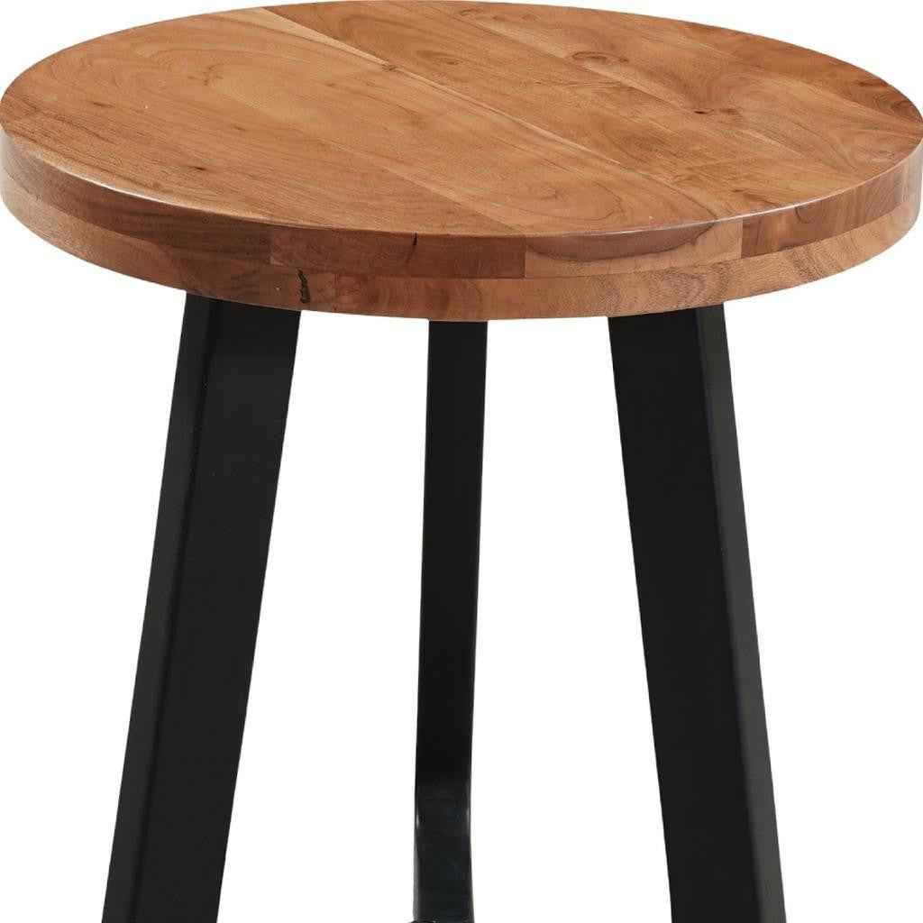 24" Brown and Black Solid Wood And Iron Round Cross Legs End Table