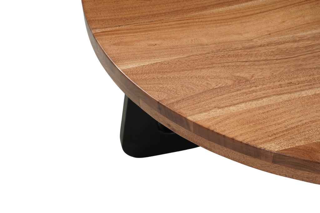 39" Brown and Black Solid Wood And Iron Round Cross Legs Coffee Table