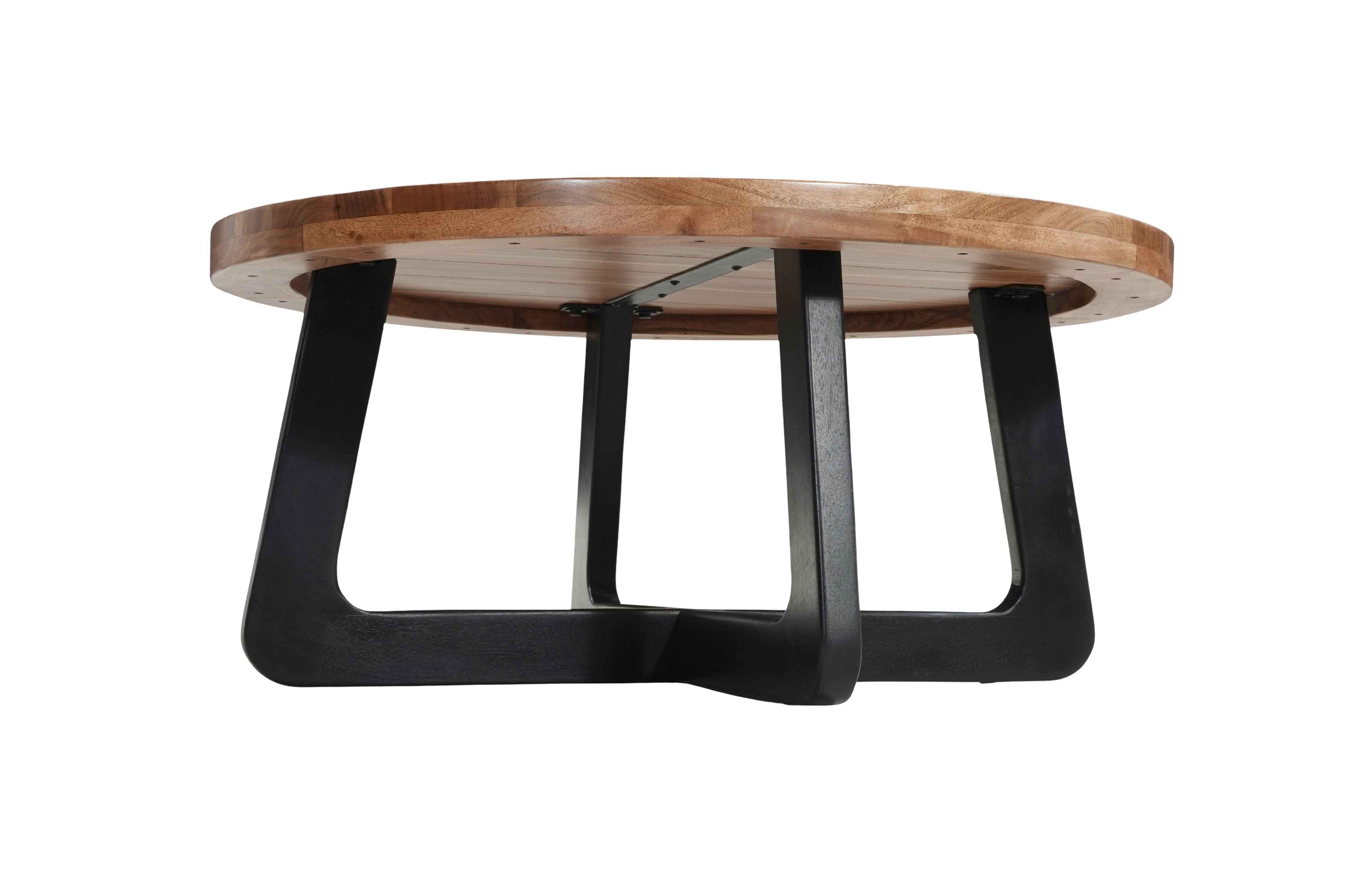 39" Brown and Black Solid Wood And Iron Round Cross Legs Coffee Table