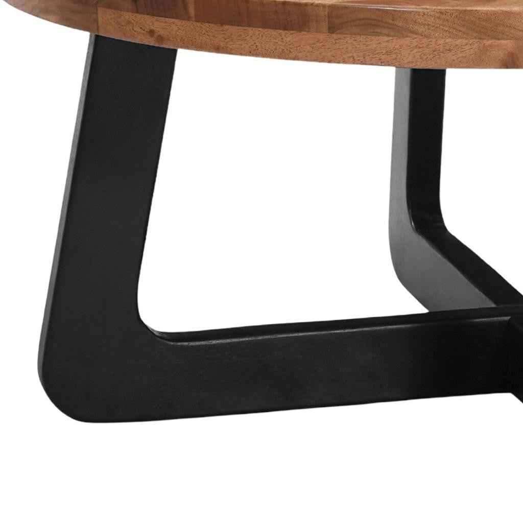 39" Brown and Black Solid Wood And Iron Round Cross Legs Coffee Table