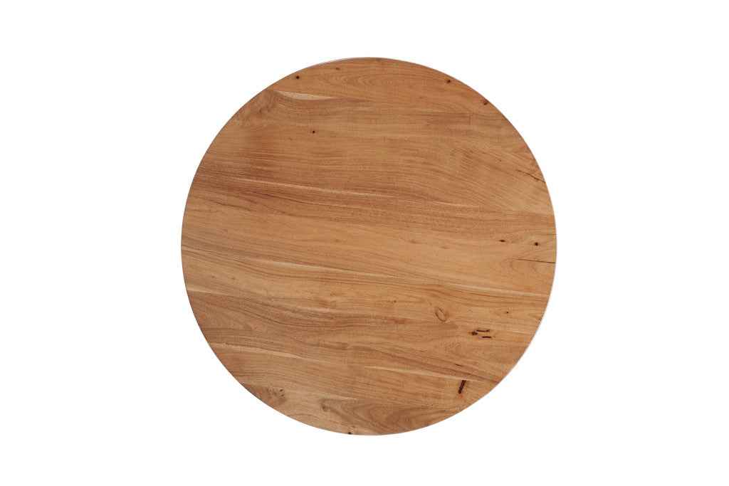 39" Brown and Black Solid Wood And Iron Round Cross Legs Coffee Table