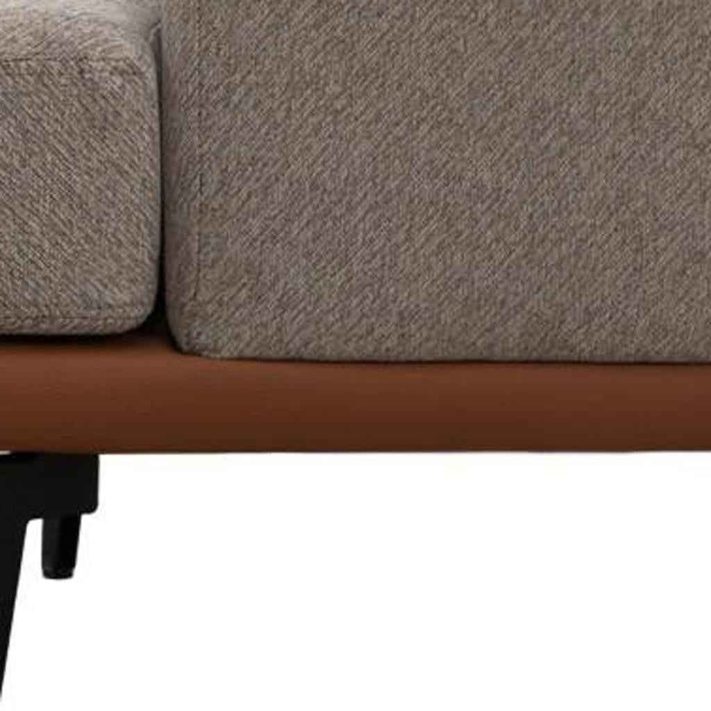 29" Beige Terra Cotta and Black Linen Upholstered Wood Barrel Chair