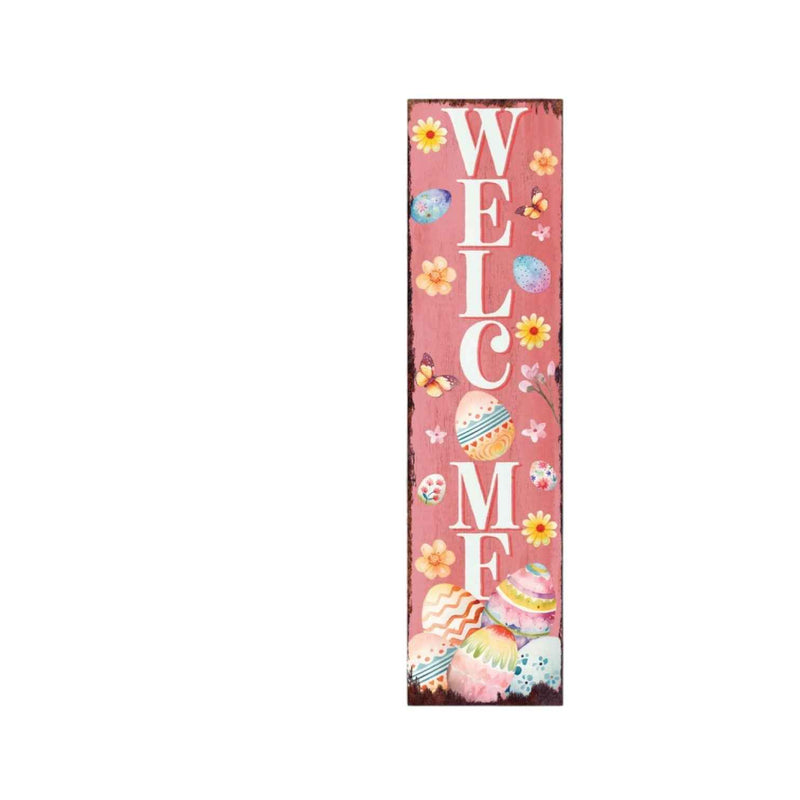 36" Pink White And Yellow Solid Wood Welcome Easter Easter Egg Porch Sign
