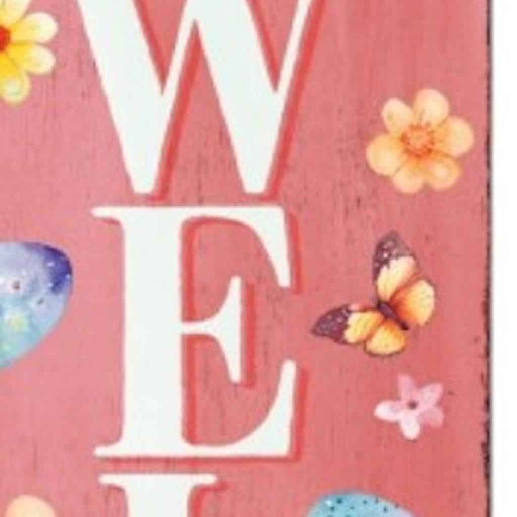 36" Pink White And Yellow Solid Wood Welcome Easter Easter Egg Porch Sign