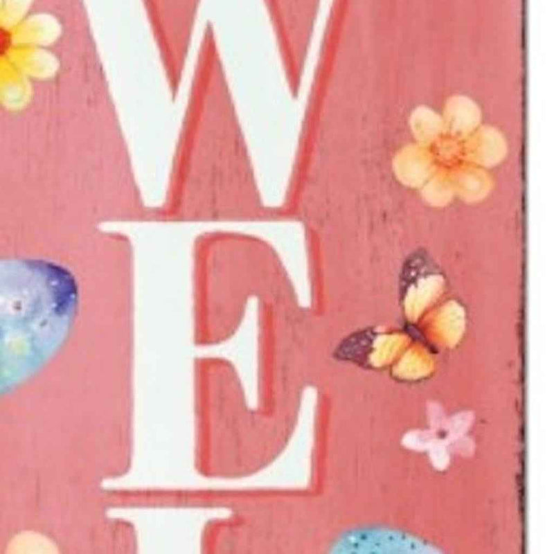 36" Pink White And Yellow Solid Wood Welcome Easter Easter Egg Porch Sign