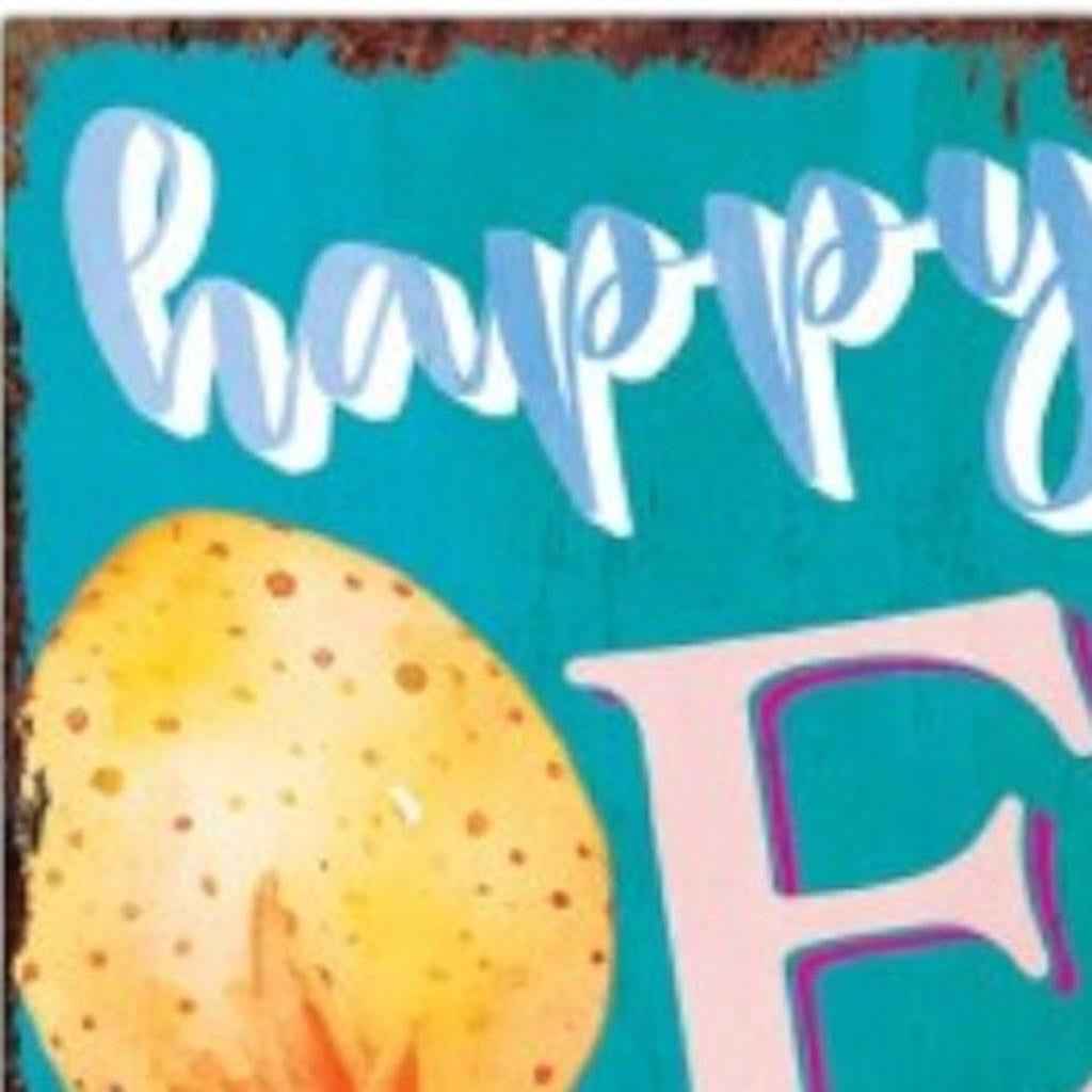 36" Turquoise Pink And Yellow Solid Wood Happy Easter Easter Easter Egg Porch Sign