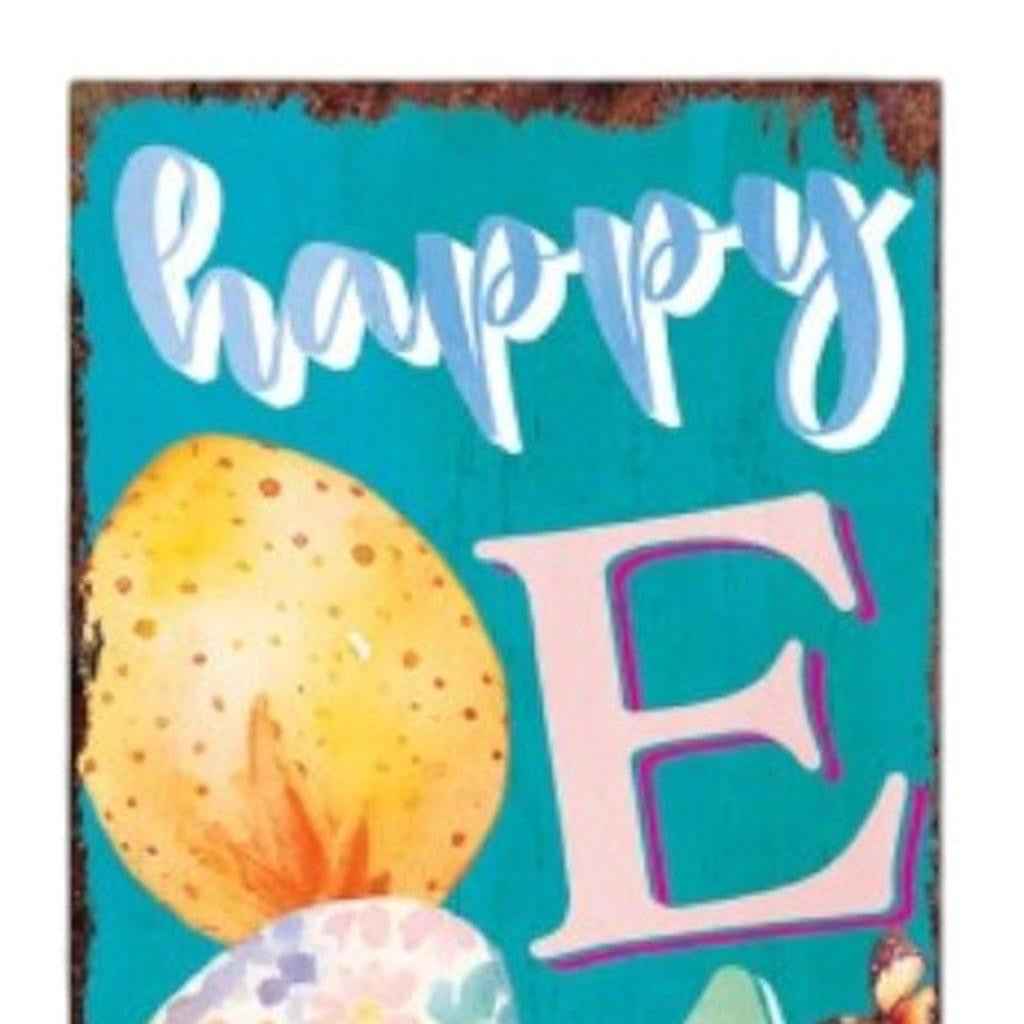 36" Turquoise Pink And Yellow Solid Wood Happy Easter Easter Easter Egg Porch Sign