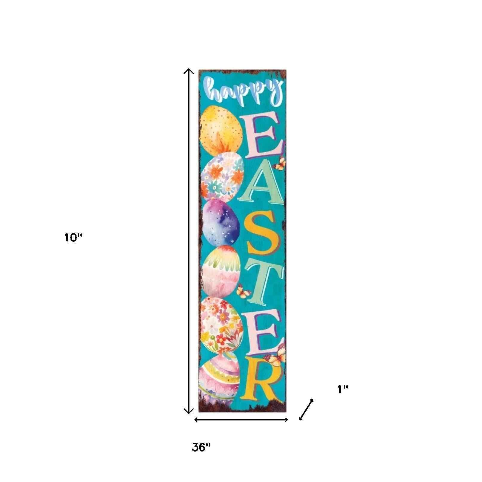 36" Turquoise Pink And Yellow Solid Wood Happy Easter Easter Easter Egg Porch Sign