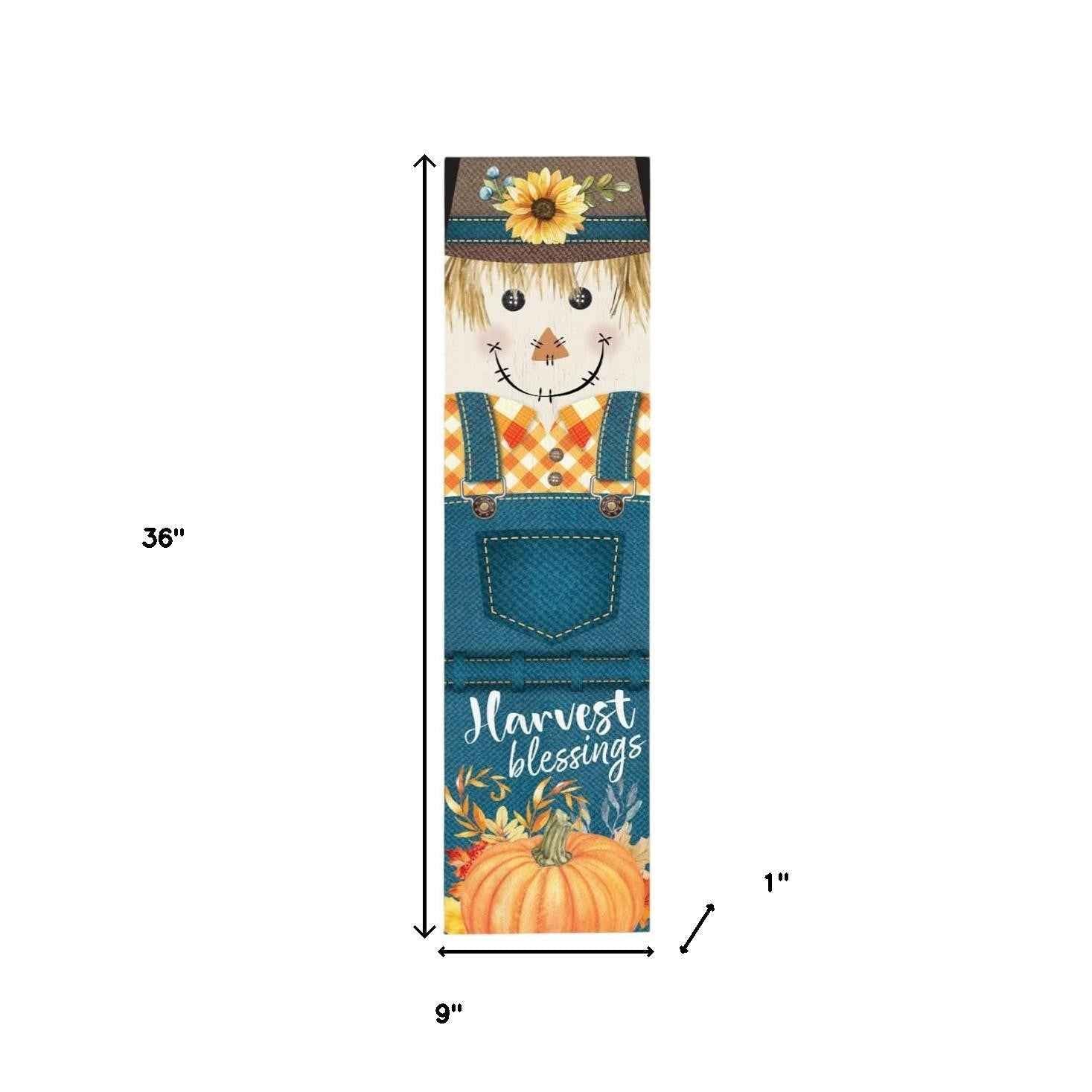 36" Blue And Orange Solid Wood Happy Harvest Scarecrow Porch Sign