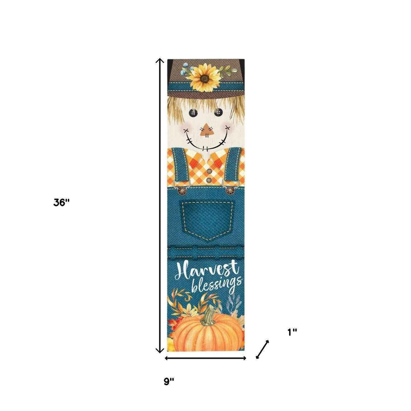 36" Blue And Orange Solid Wood Happy Harvest Scarecrow Porch Sign