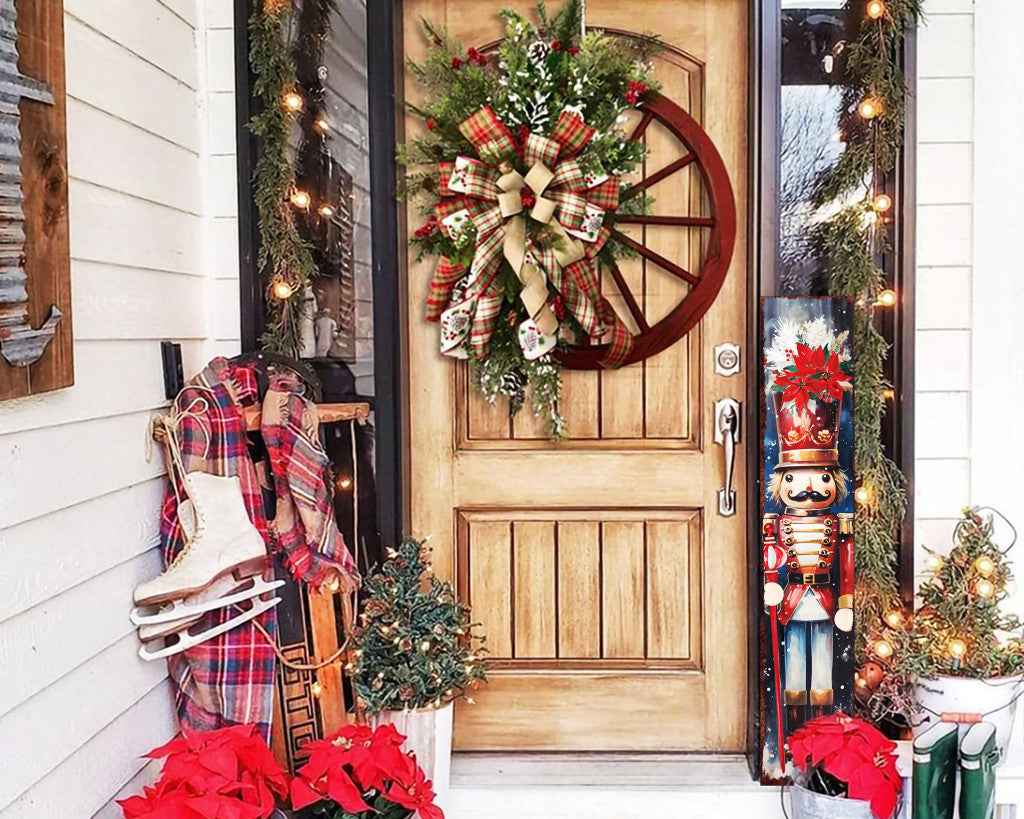 48" Blue White And Red Christmas Nutcracker Solid Wood Porch Sign