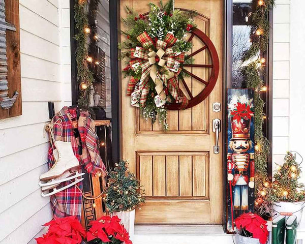 48" Blue White And Red Christmas Nutcracker Solid Wood Porch Sign