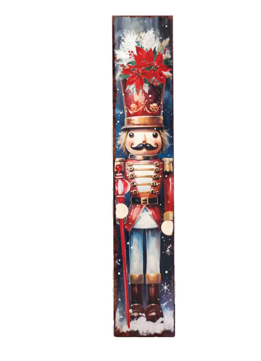48" Blue White And Red Christmas Nutcracker Solid Wood Porch Sign