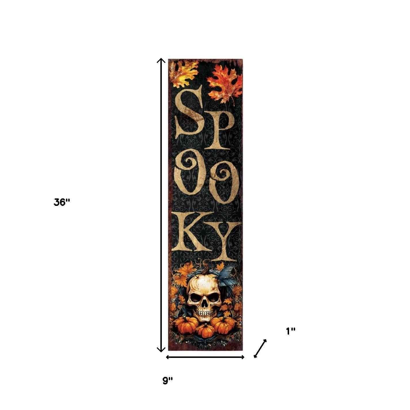 36" Black Gold And Orange Solid Wood Spooky Halloween Skull Porch Sign