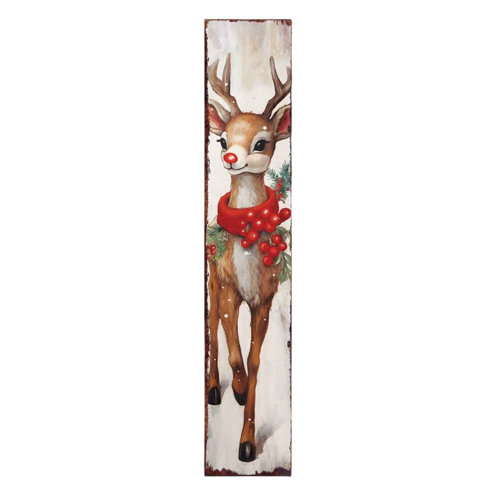 48" White Green And Red Christmas Reindeer Solid Wood Porch Sign