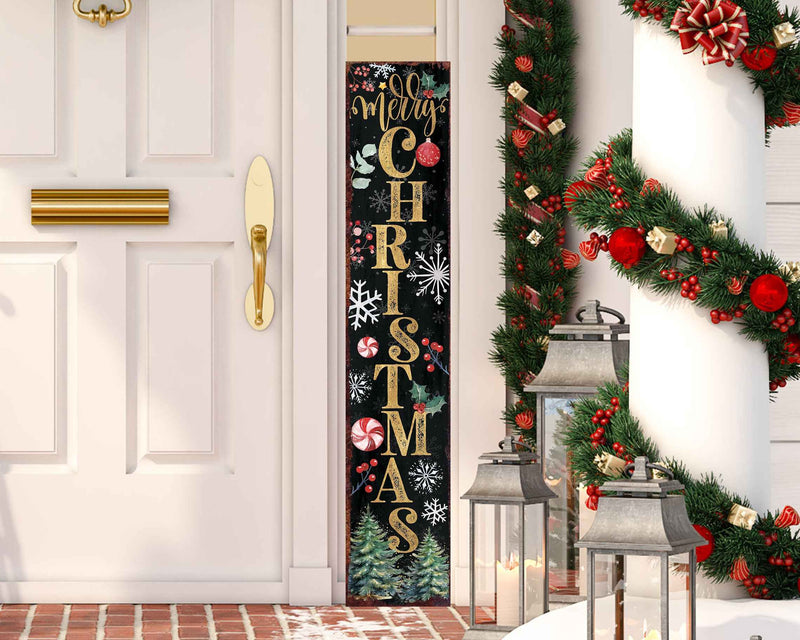 48" Black Gold Green And Red Solid Wood Merry Christmas Porch Sign