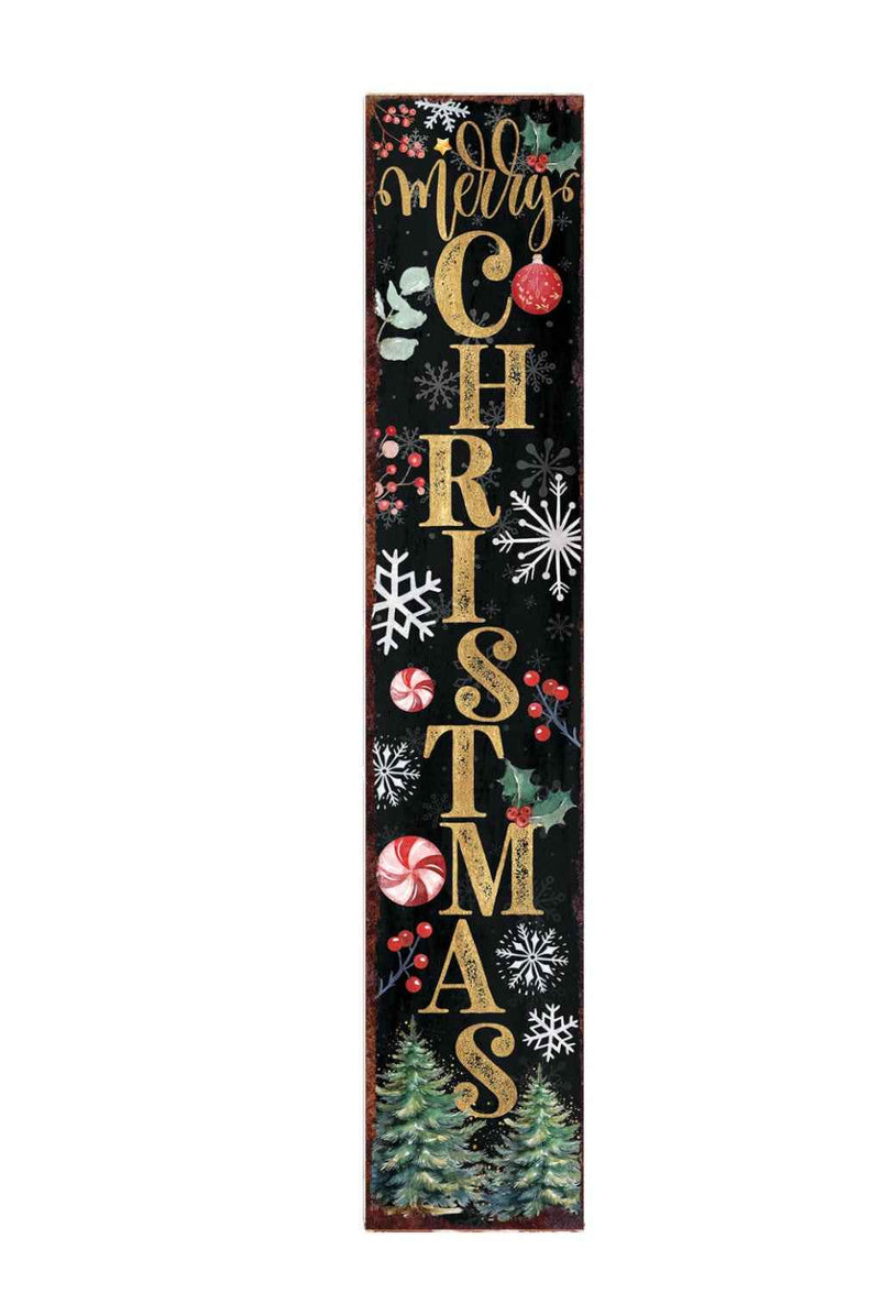 48" Black Gold Green And Red Solid Wood Merry Christmas Porch Sign
