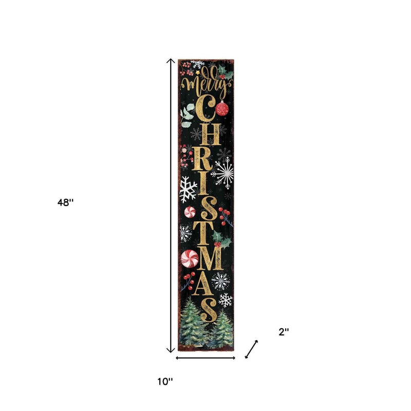 48" Black Gold Green And Red Solid Wood Merry Christmas Porch Sign