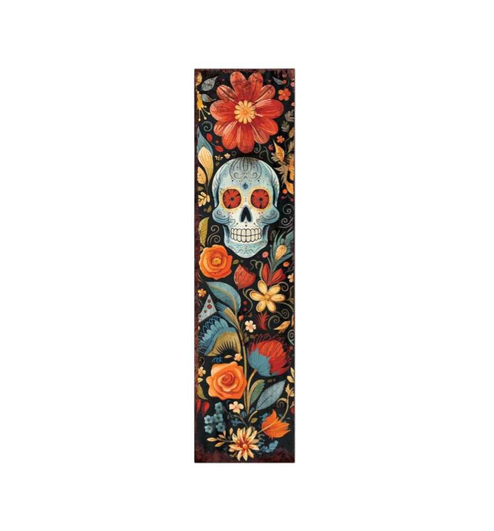 36" Black And Orange Solid Wood Day of the Dead Skull Porch Sign