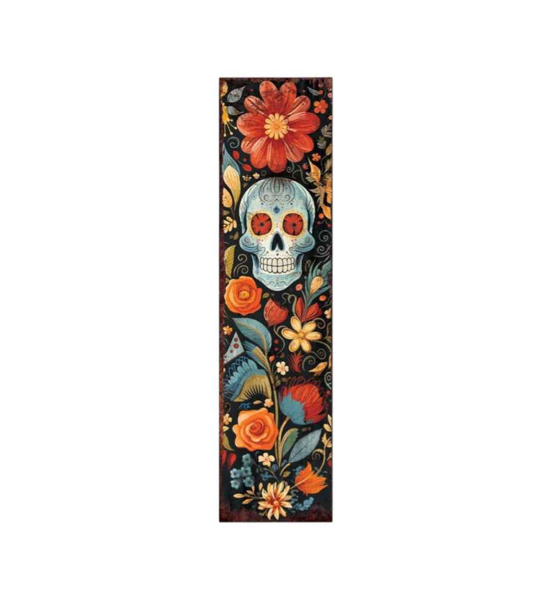 36" Black And Orange Solid Wood Day of the Dead Skull Porch Sign