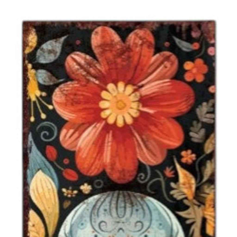 36" Black And Orange Solid Wood Day of the Dead Skull Porch Sign