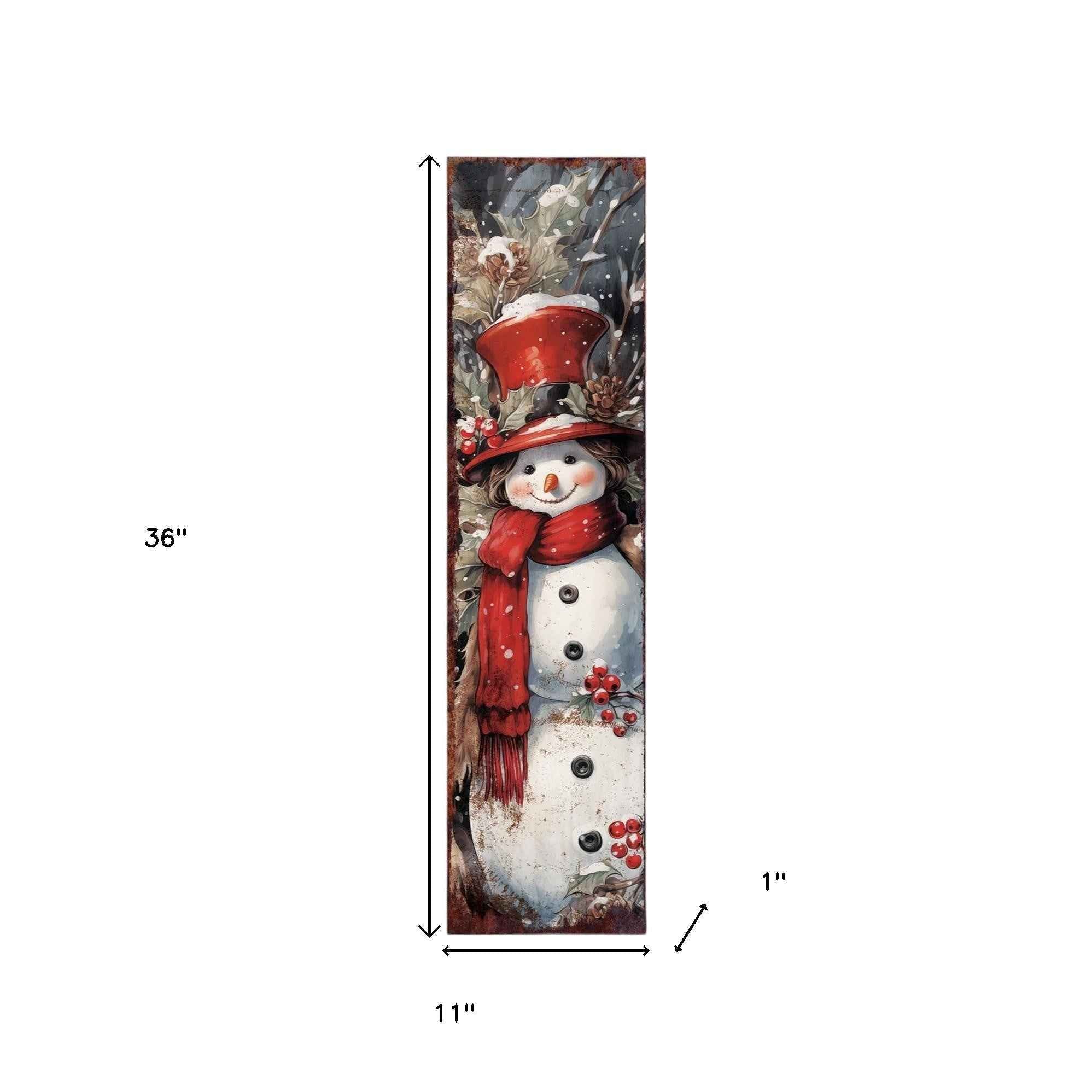 36" Blue White And Red Christmas Snowman Solid Wood Porch Sign