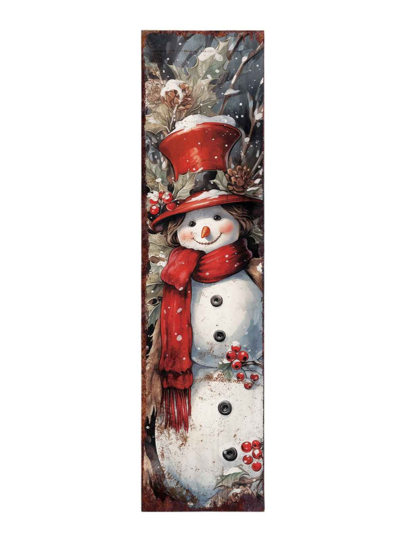 36" Blue White And Red Christmas Snowman Solid Wood Porch Sign