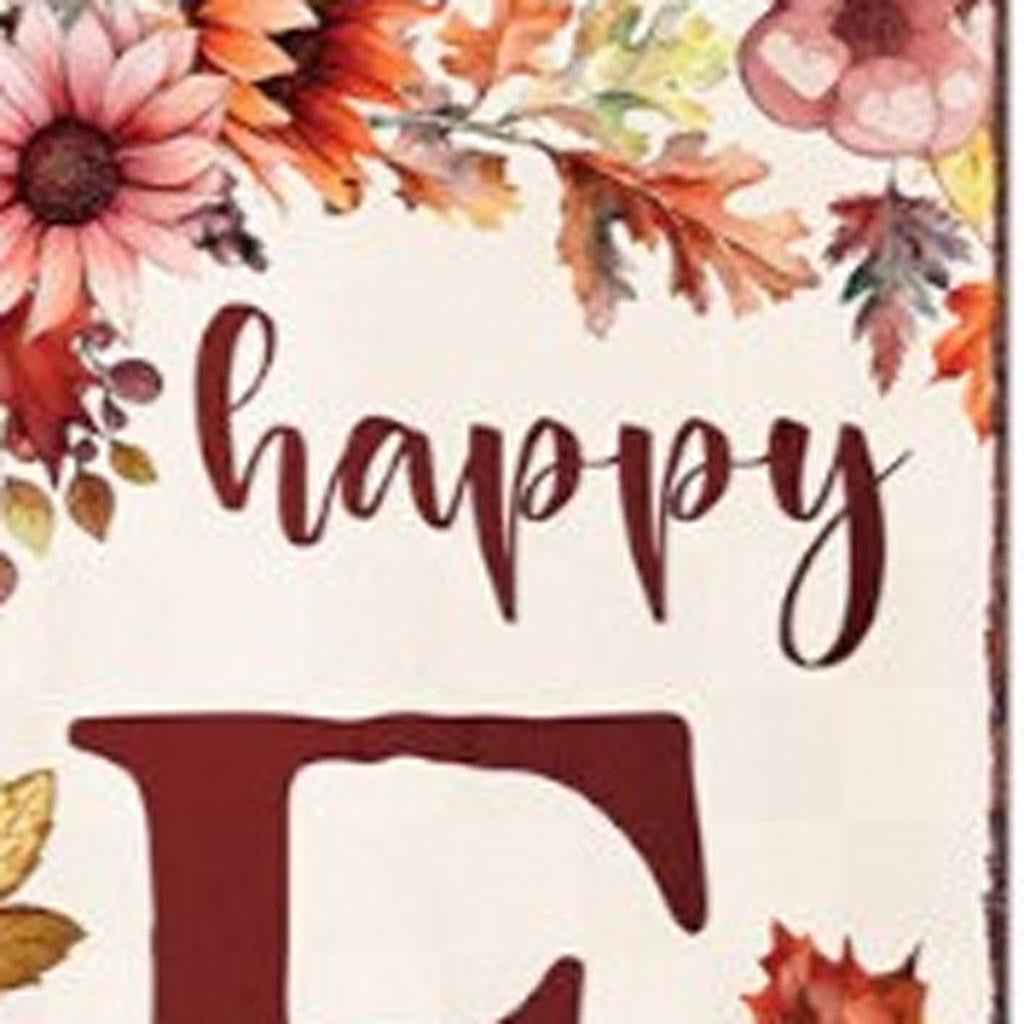 36" Off White And Orange Solid Wood Happy Fall Leaves Porch Sign