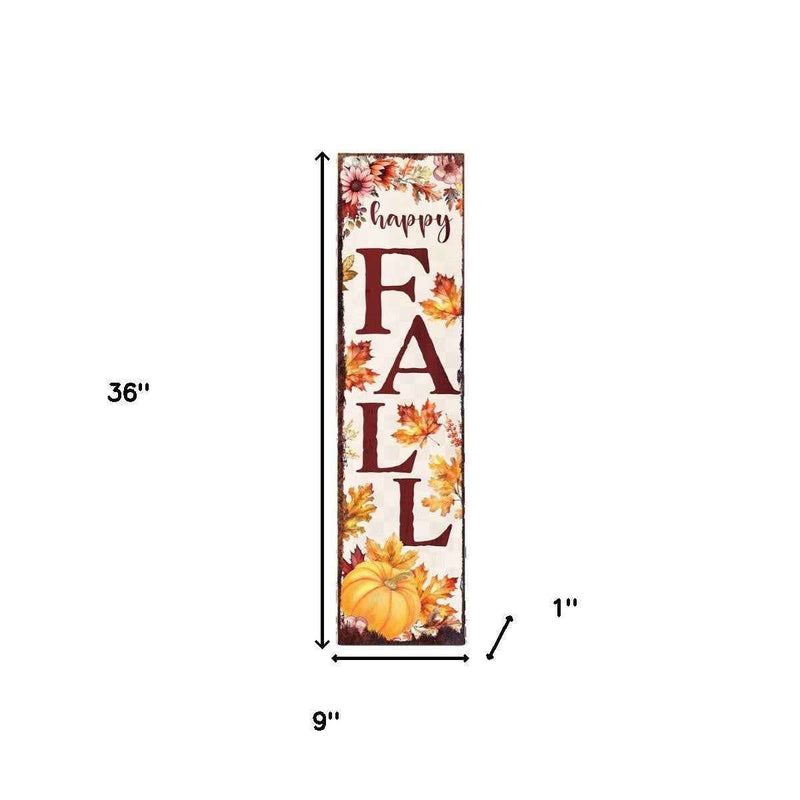 36" Off White And Orange Solid Wood Happy Fall Leaves Porch Sign