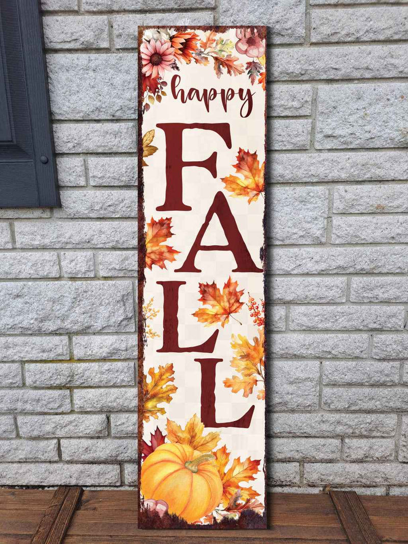 36" Off White And Orange Solid Wood Happy Fall Leaves Porch Sign