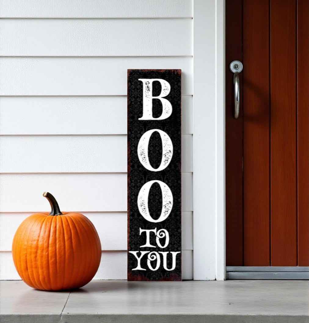 36" Black And White Solid Wood Boo Halloween Porch Sign