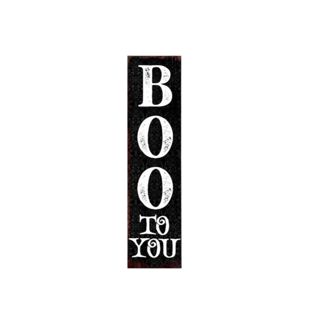 36" Black And White Solid Wood Boo Halloween Porch Sign