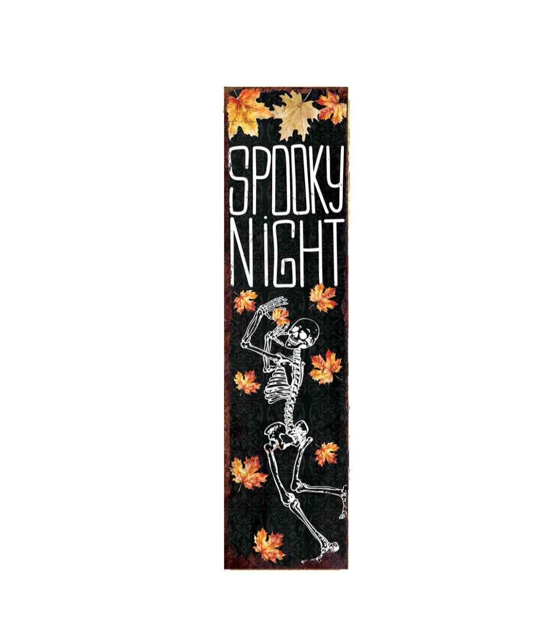 36" Black Orange And White Solid Wood Spooky Halloween Skeleton Porch Sign